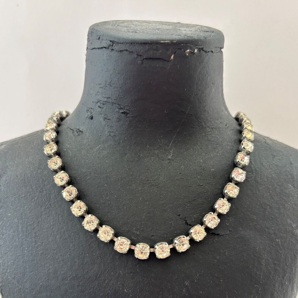Vtg Rhinestone Cat Collar Necklace Headlight Statement Choker Bride Prom Event